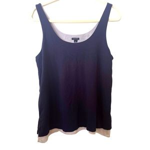 Ann Taylor‎ double Layer tank Navy blue with tan underlay